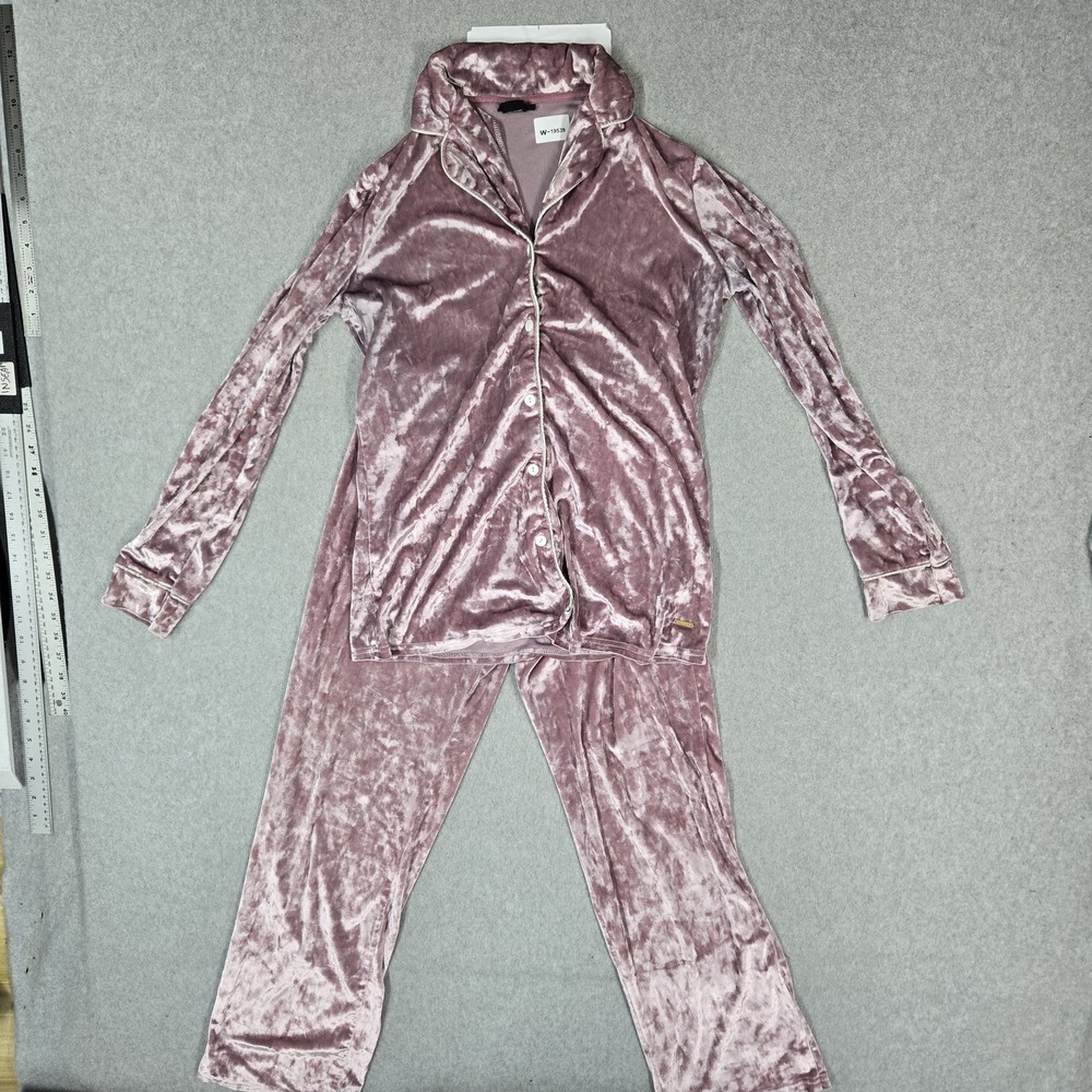 Tahari Women Sleepwear US S Pink Pajama Set Pants Velvet Crushed Pajamas
